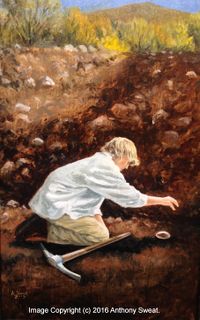 Joseph Smith locates a seer stone while digging a well. Image copyright (c) 2016 by Anthony Sweat.